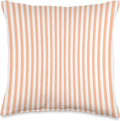 PEACH AND WHITE NARROW WIDTH STRIPES Throw Pillow