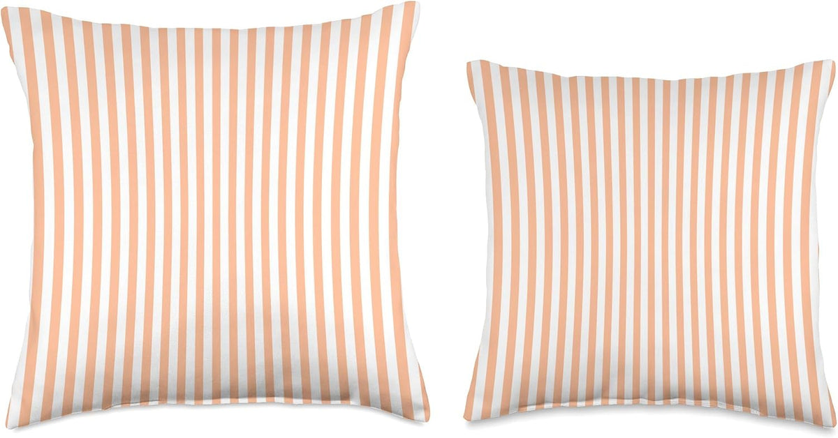 PEACH AND WHITE NARROW WIDTH STRIPES Throw Pillow
