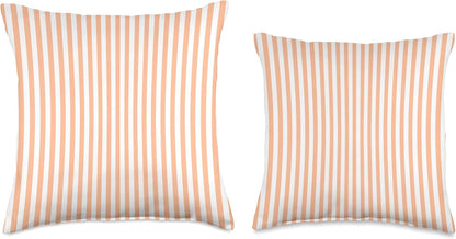 PEACH AND WHITE NARROW WIDTH STRIPES Throw Pillow