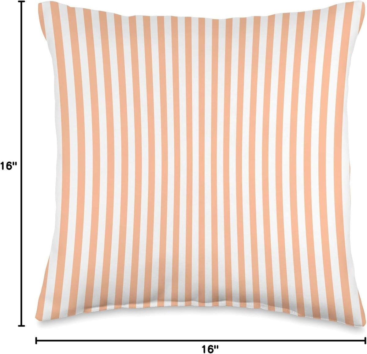 PEACH AND WHITE NARROW WIDTH STRIPES Throw Pillow