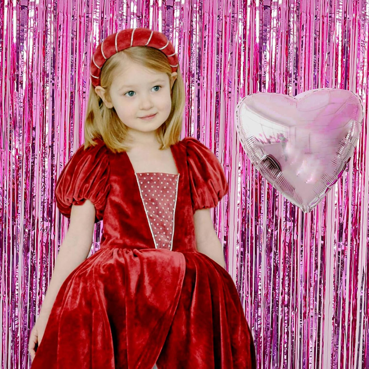 Pink Fringe Backdrop 3.3x8.2ft, 2 Pack Foil Tinsel Curtains Decor