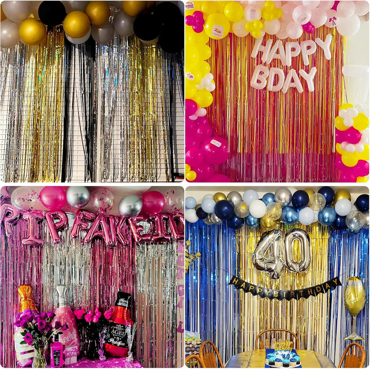 Pink Fringe Backdrop 3.3x8.2ft, 2 Pack Foil Tinsel Curtains Decor