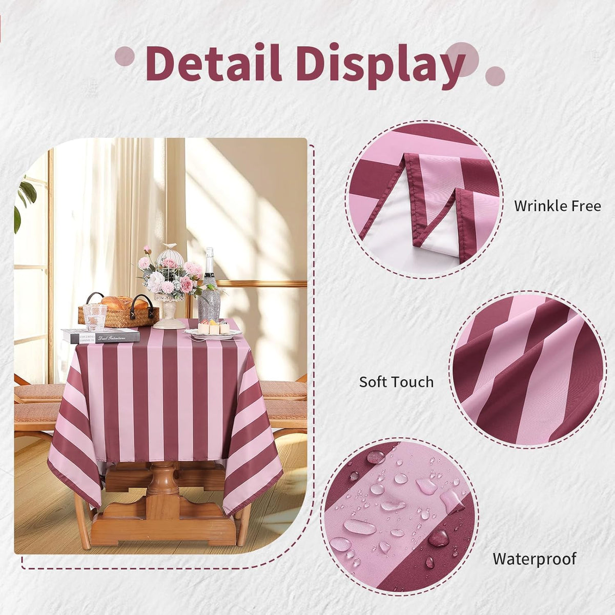 Red and Pink Striped Rectangle Tablecloth 57x120 Inch Wedding Decor