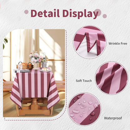 Red and Pink Striped Rectangle Tablecloth 57x120 Inch Wedding Decor