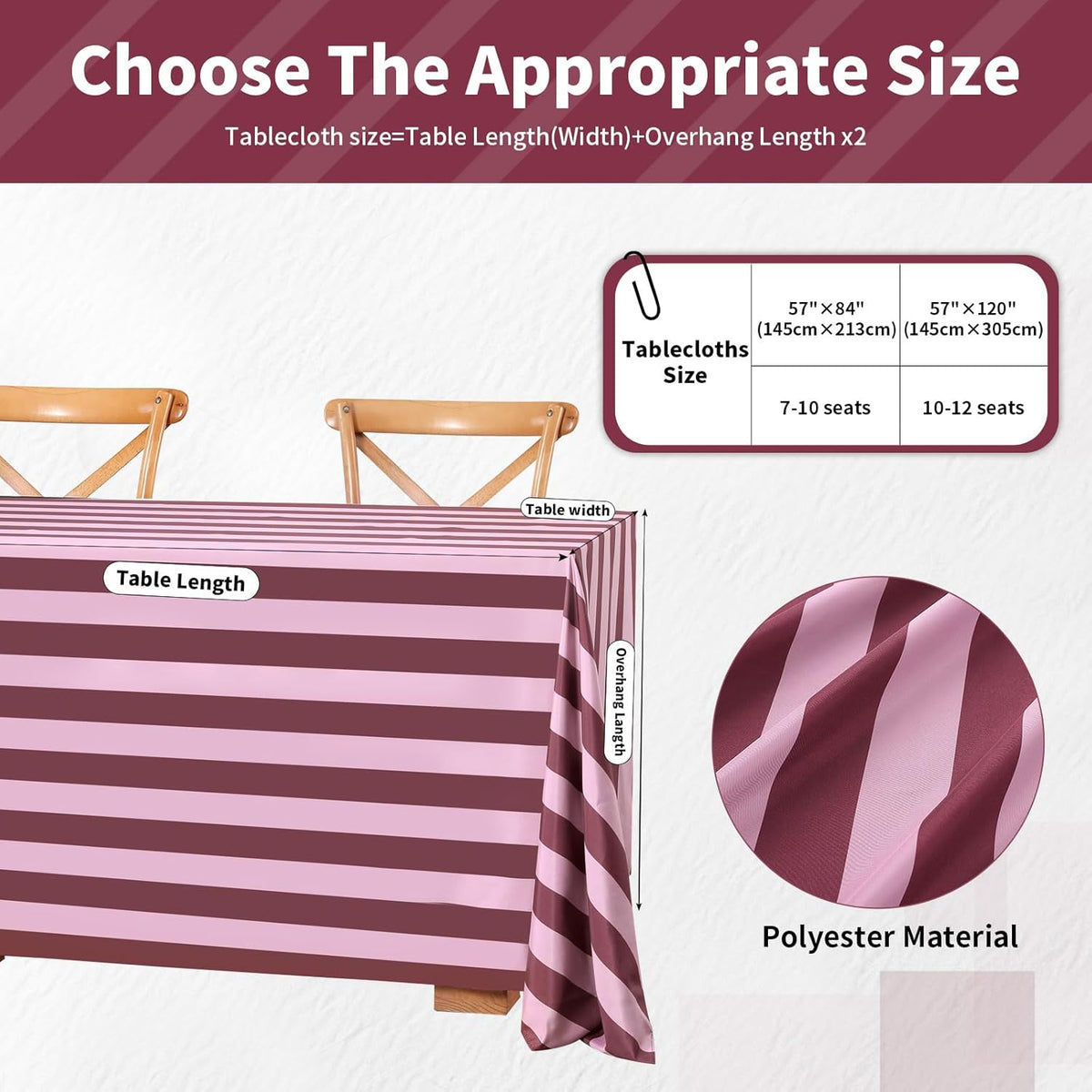 Red and Pink Striped Rectangle Tablecloth 57x120 Inch Wedding Decor