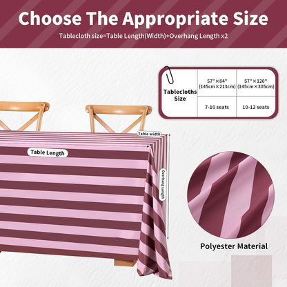Red and Pink Striped Rectangle Tablecloth 57x120 Inch Wedding Decor