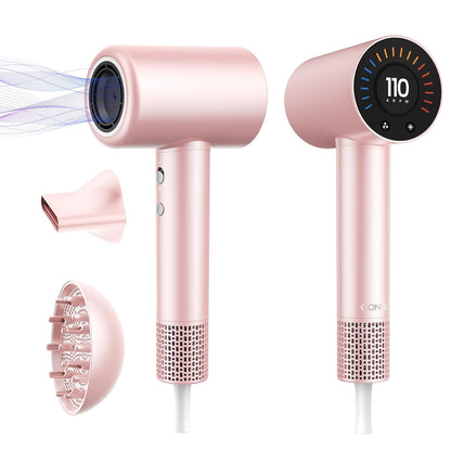 Hair Dryer, 110000 RPM Fast Drying Blow Dryer with Magnetic Diffuser and Concentrator, Professional Lightweight Ionic Hair Dryer for Women and Men Pink