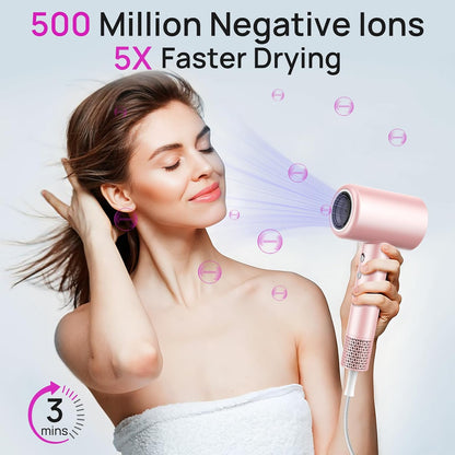 Hair Dryer, 110000 RPM Fast Drying Blow Dryer with Magnetic Diffuser and Concentrator, Professional Lightweight Ionic Hair Dryer for Women and Men Pink