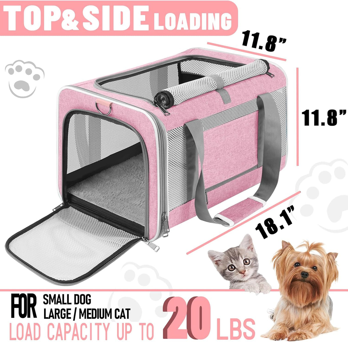 Large Cat Carrier Soft, Collapsible Travel Pet Carry Bag, Small Dogs