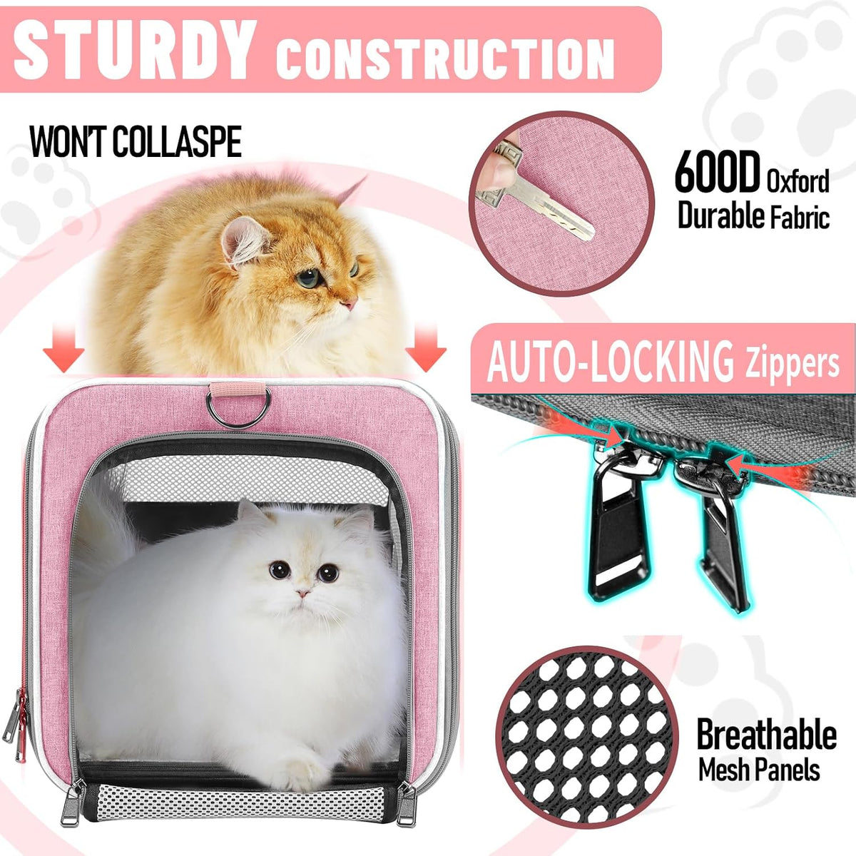 Large Cat Carrier Soft, Collapsible Travel Pet Carry Bag, Small Dogs