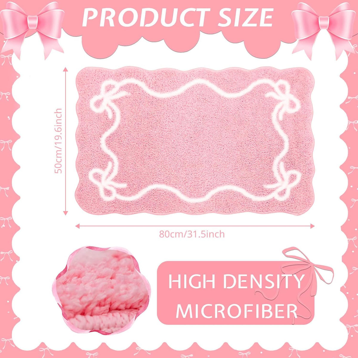 Pink Bow Bath Mat Cute Bow Bathroom Rug Super Soft Absorbent Bathroom Rugs Non Slip Bath Mat Machine Washable Rug for Bathrooms 20x32 inches (Pink, 50x80cm)