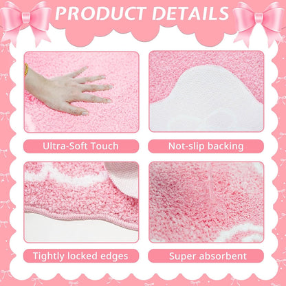Pink Bow Bath Mat Cute Bow Bathroom Rug Super Soft Absorbent Bathroom Rugs Non Slip Bath Mat Machine Washable Rug for Bathrooms 20x32 inches (Pink, 50x80cm)