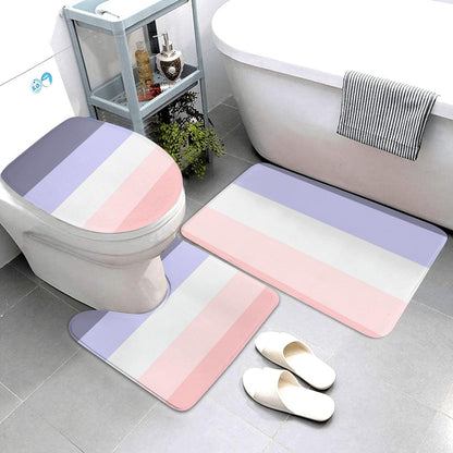Bathroom Rugs Set 3 Piece Horizontal Stripe Pink, Peach & Purple Bath Rug Mat Set, Non Slip Absorbent Bathroom Decor Mat, Toilet Lid Cover & U Shaped Contour Rug