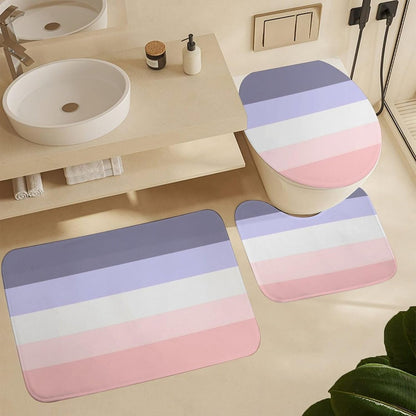Bathroom Rugs Set 3 Piece Horizontal Stripe Pink, Peach & Purple Bath Rug Mat Set, Non Slip Absorbent Bathroom Decor Mat, Toilet Lid Cover & U Shaped Contour Rug