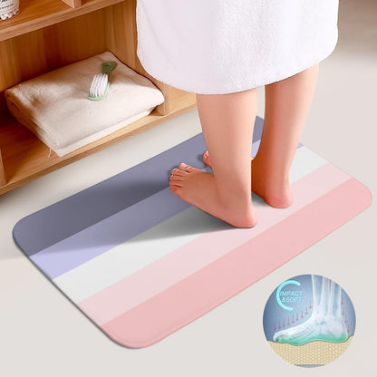 Bathroom Rugs Set 3 Piece Horizontal Stripe Pink, Peach & Purple Bath Rug Mat Set, Non Slip Absorbent Bathroom Decor Mat, Toilet Lid Cover & U Shaped Contour Rug