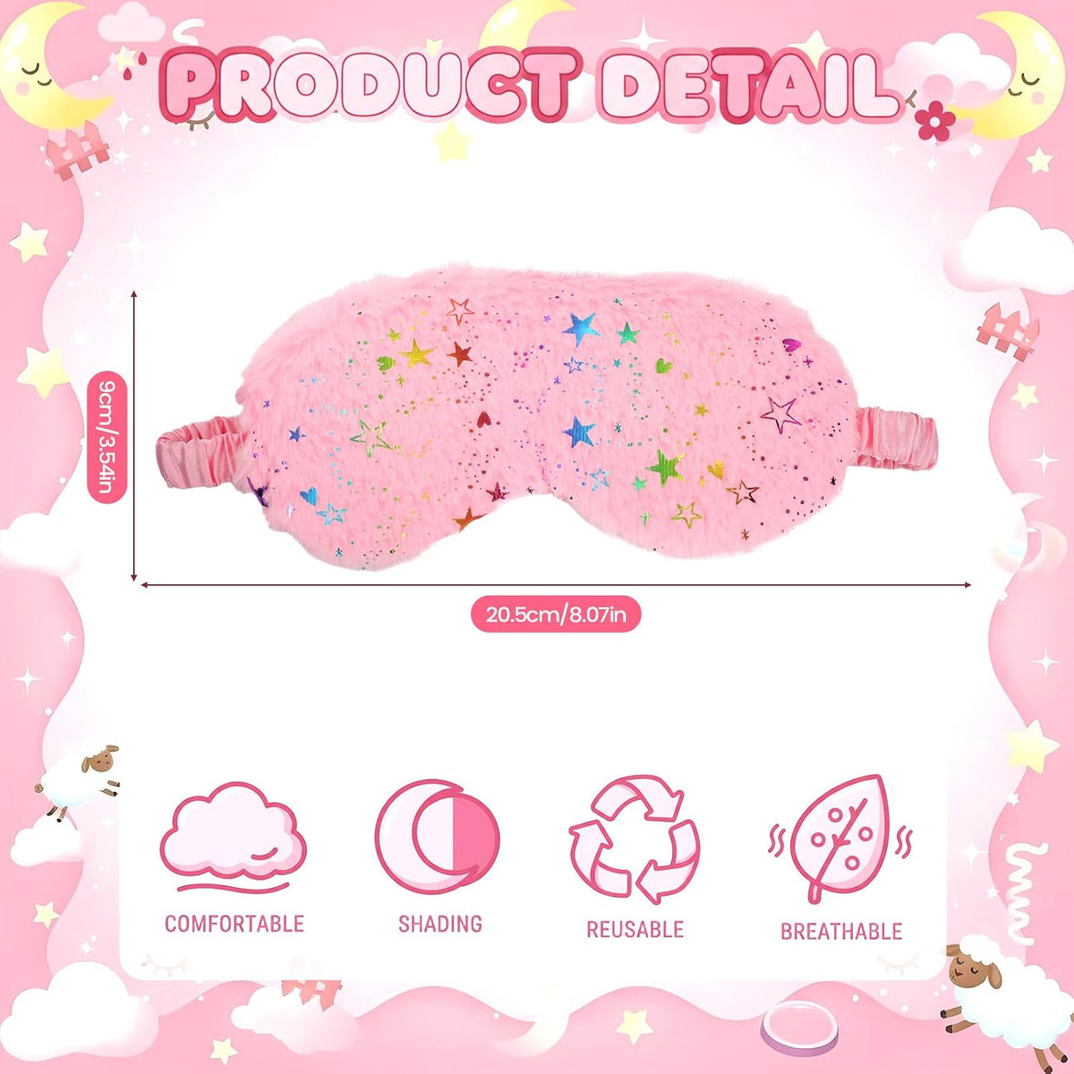UTENEW 4 Pieces Glitter Stars Pattern Plush Sleep Mask, Soft Eye Cover, Faux Fur Sleeping Blindfold Eyeshade with Elastic Strap & Satin Back for Travel Sleepover Nap Party Supply Girls Women, 4 Colors