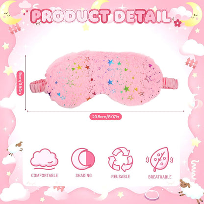 UTENEW 4 Pieces Glitter Stars Pattern Plush Sleep Mask, Soft Eye Cover, Faux Fur Sleeping Blindfold Eyeshade with Elastic Strap & Satin Back for Travel Sleepover Nap Party Supply Girls Women, 4 Colors