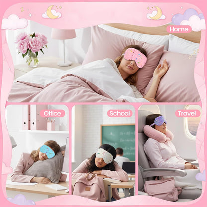 UTENEW 4 Pieces Glitter Stars Pattern Plush Sleep Mask, Soft Eye Cover, Faux Fur Sleeping Blindfold Eyeshade with Elastic Strap & Satin Back for Travel Sleepover Nap Party Supply Girls Women, 4 Colors