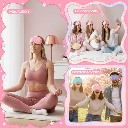 UTENEW 4 Pieces Glitter Stars Pattern Plush Sleep Mask, Soft Eye Cover, Faux Fur Sleeping Blindfold Eyeshade with Elastic Strap & Satin Back for Travel Sleepover Nap Party Supply Girls Women, 4 Colors