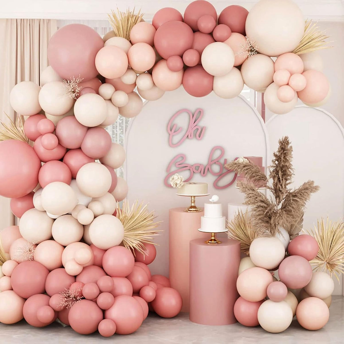Retro Blush Pink Balloon Arch Kit Boho Pastel Pink Balloons Party Decor