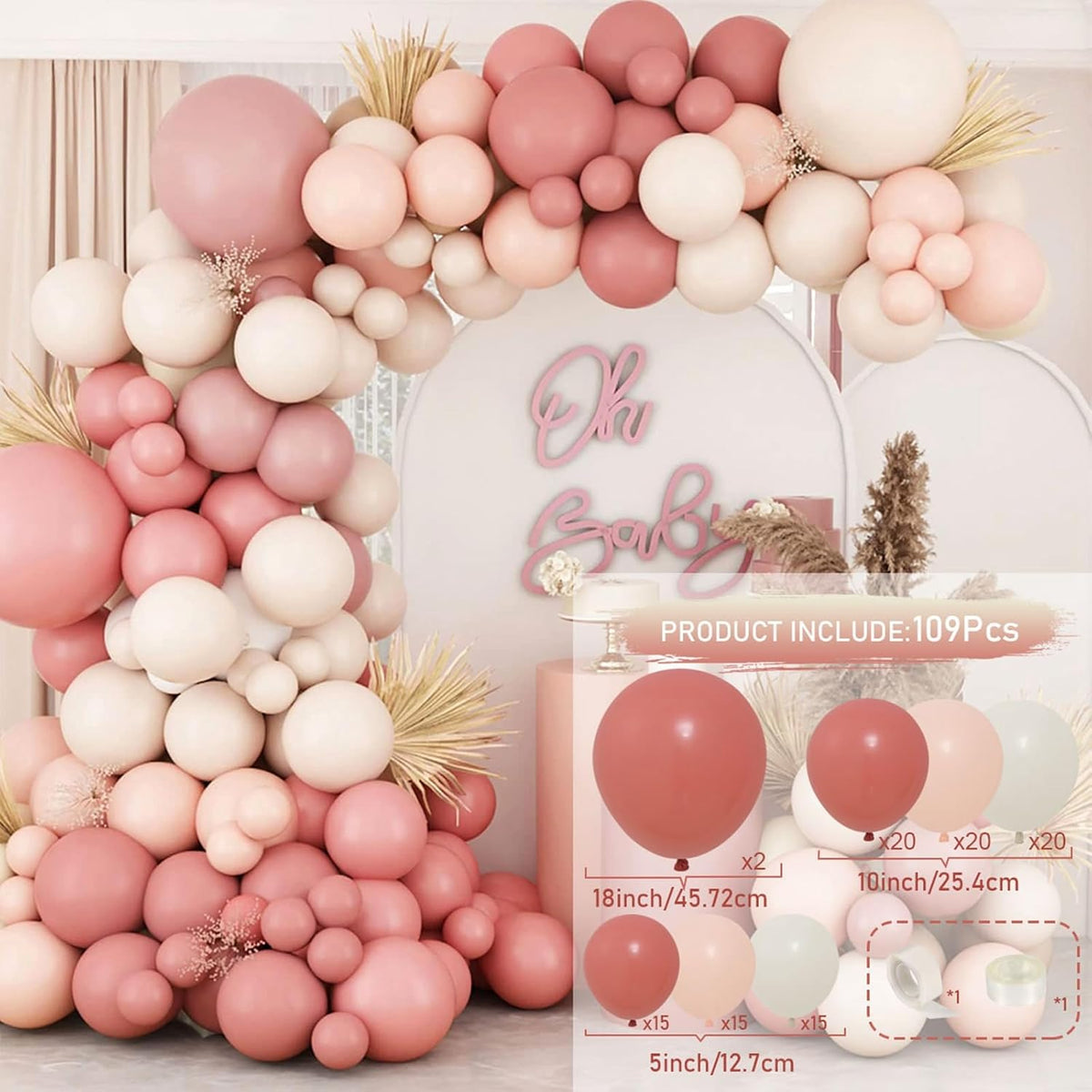 Retro Blush Pink Balloon Arch Kit Boho Pastel Pink Balloons Party Decor