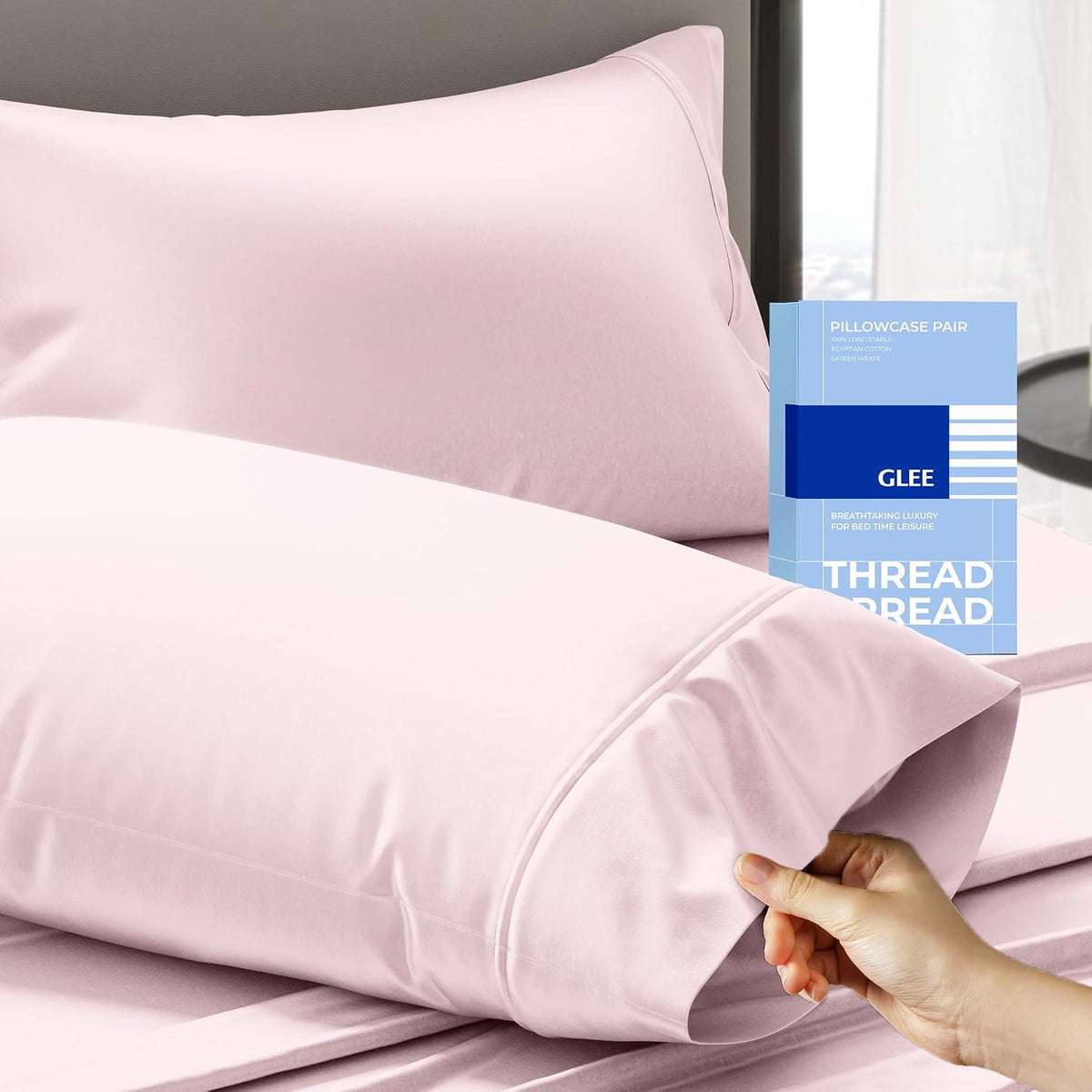 100% Cotton Pillow Cases Queen Size Set of 2 - Luxury 400 Thread Count Queen Pillow Cases (Blush), Soft Cooling Breathable Hotel Cotton Pillowcases, Fits Standard Pillows