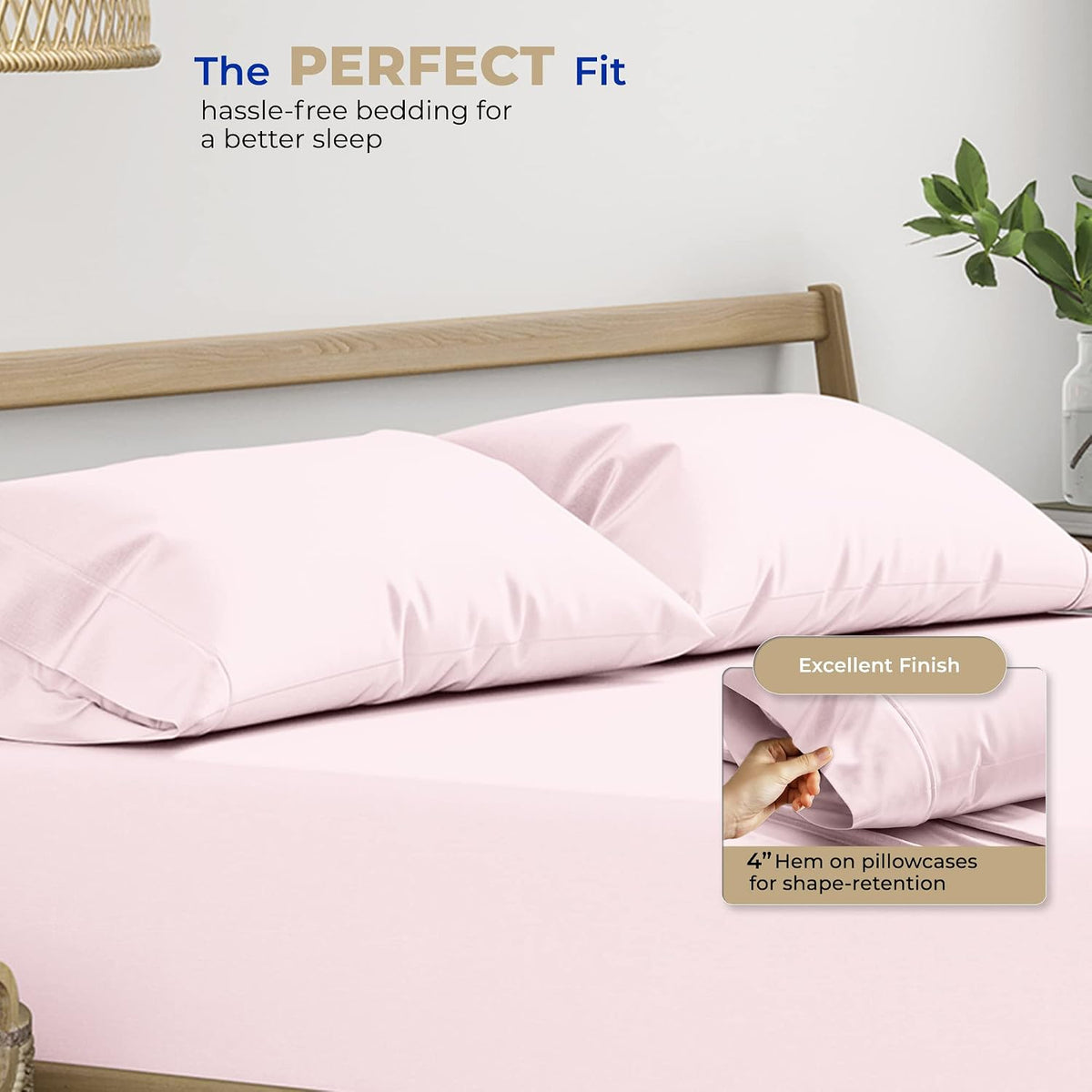 100% Cotton Pillow Cases Queen Size Set of 2 - Luxury 400 Thread Count Queen Pillow Cases (Blush), Soft Cooling Breathable Hotel Cotton Pillowcases, Fits Standard Pillows