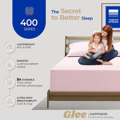 100% Cotton Pillow Cases Queen Size Set of 2 - Luxury 400 Thread Count Queen Pillow Cases (Blush), Soft Cooling Breathable Hotel Cotton Pillowcases, Fits Standard Pillows
