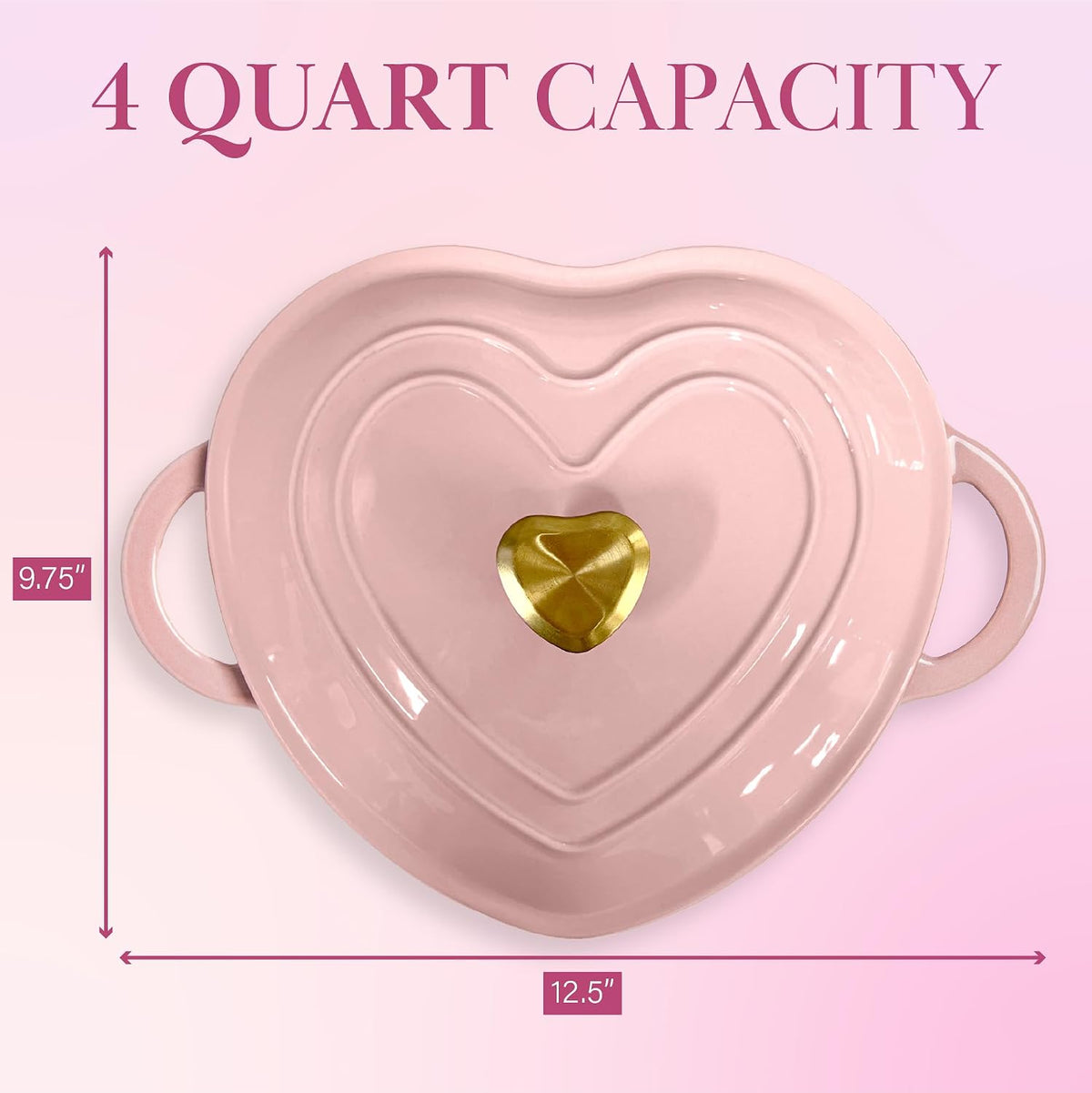 Paris Hilton Enameled Cast Iron Dutch Oven Pot with Lid, Heart-Shaped Dutch Oven, Durable Cast Iron Pot with Dual Handles, Oven Safe to 500°F, Works on All Stovetops, 4-Quart, Pink
