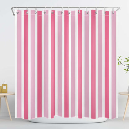 Pink and White Shower Curtain Modern Vertical Stripe Abstract Geometric Design Polyester Fabric Bathroom Decor Curtains, 72W X 78L inches