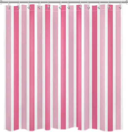 Pink and White Shower Curtain Modern Vertical Stripe Abstract Geometric Design Polyester Fabric Bathroom Decor Curtains, 72W X 78L inches