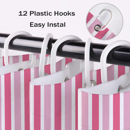 Pink and White Shower Curtain Modern Vertical Stripe Abstract Geometric Design Polyester Fabric Bathroom Decor Curtains, 72W X 78L inches