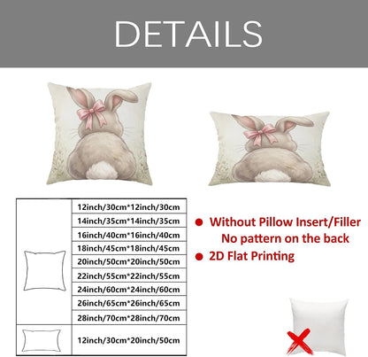 Bunny Throw Pillow Covers Set of 4, Spring Fanciful Flowers Bow Spring Pastel Peach Soft Velvet Washable Cover Decorative Pillows for Home Living Room Bedroom Dorm Couch Decor 16x16 Inch