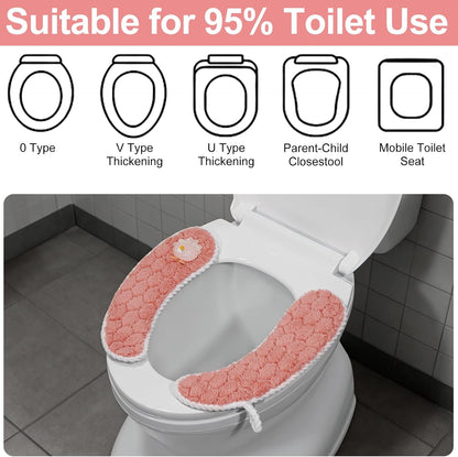 Toilet Seat Cover Bathroom Toilet Seat Cushion Toilet Seat Warmer with Handle, Washable and Reusable Toilet Seat Pads for Winter, Fits All Toilet Seats, 2 Pairs, Pink