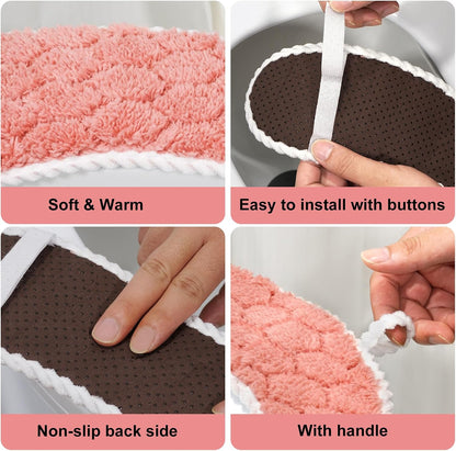 Toilet Seat Cover Bathroom Toilet Seat Cushion Toilet Seat Warmer with Handle, Washable and Reusable Toilet Seat Pads for Winter, Fits All Toilet Seats, 2 Pairs, Pink