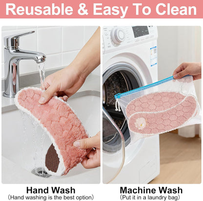 Toilet Seat Cover Bathroom Toilet Seat Cushion Toilet Seat Warmer with Handle, Washable and Reusable Toilet Seat Pads for Winter, Fits All Toilet Seats, 2 Pairs, Pink