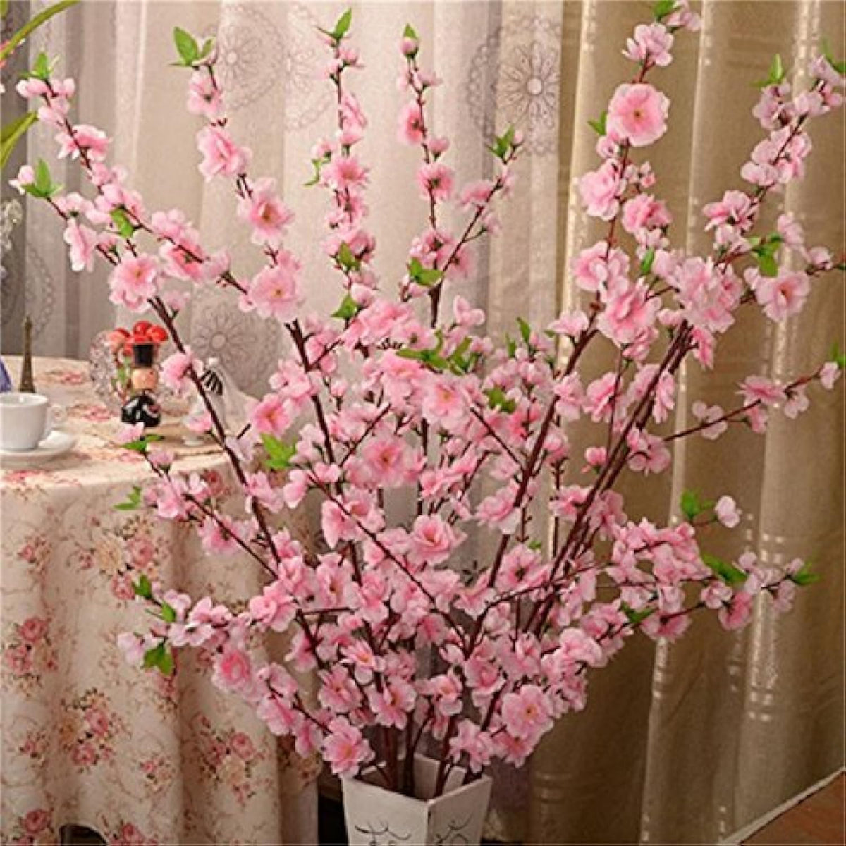 10PCS Artificial Cherry Blossom Branches Silk Spring Peach Blossom Fake Flowers Arrangements for Home Wedding Decoration
