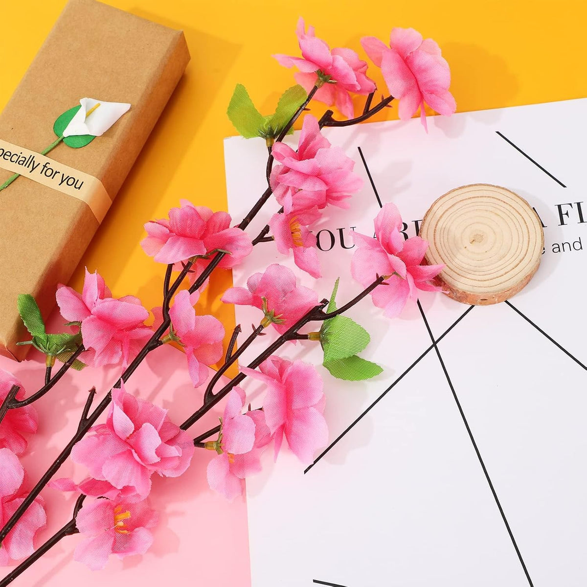 10PCS Artificial Cherry Blossom Branches Silk Spring Peach Blossom Fake Flowers Arrangements for Home Wedding Decoration