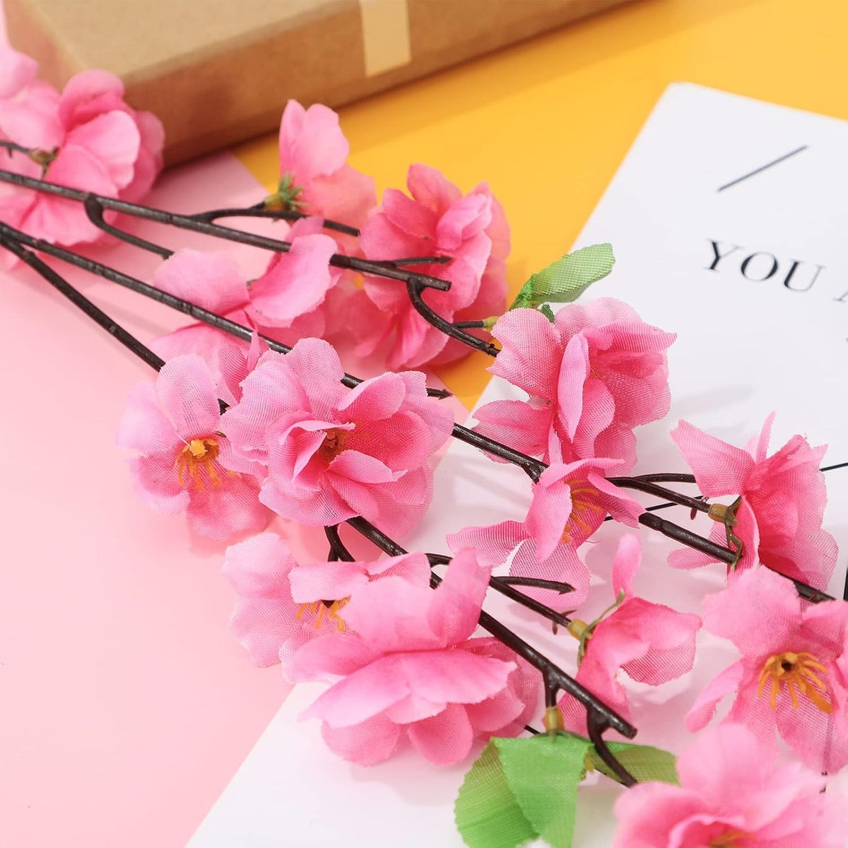 10PCS Artificial Cherry Blossom Branches Silk Spring Peach Blossom Fake Flowers Arrangements for Home Wedding Decoration