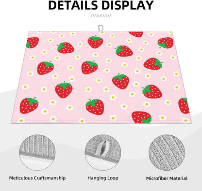 Strawberry Dish Drying Mat for Kitchen Counter Microfiber Absorbent Cute Pink Floral Fruits Kitchen Decor Draining Mat Extra Large Washable Dish Drainer Rack Mats Coffee Bar Accessories18"x24"