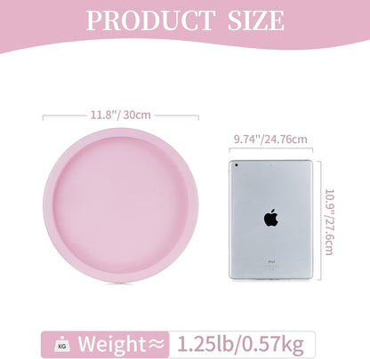 Pink Round Decorative Tray with Beaded Edge | Durable paulownia wood, for displaying perfumes, candles, or jewelry on a dresser, coffee table, vanity, bathroom counter.