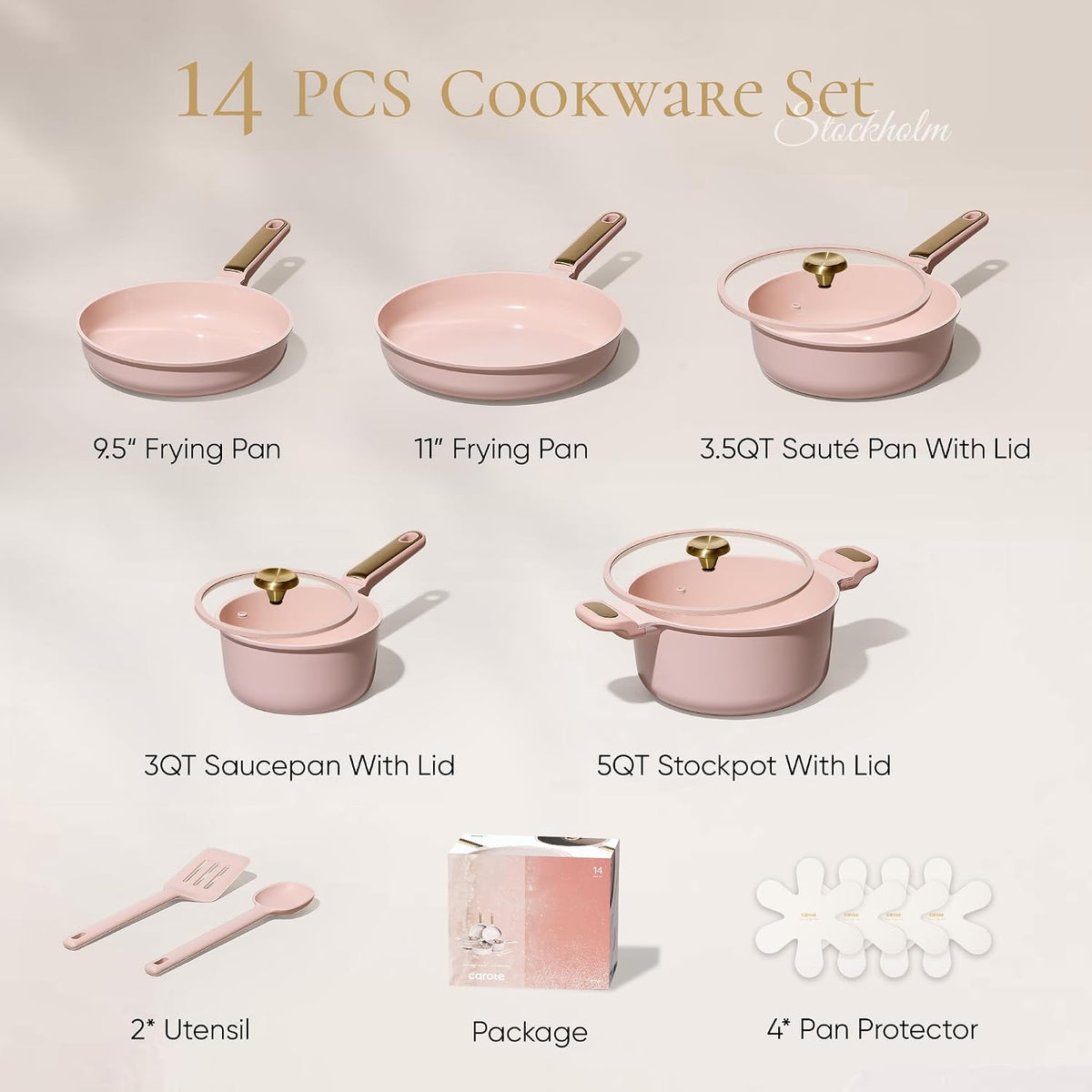 Pots and Pans Set, Ceramic Cookware Set, 14pcs