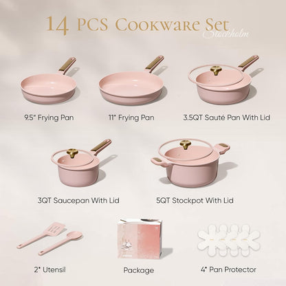 Pots and Pans Set, Ceramic Cookware Set, 14pcs