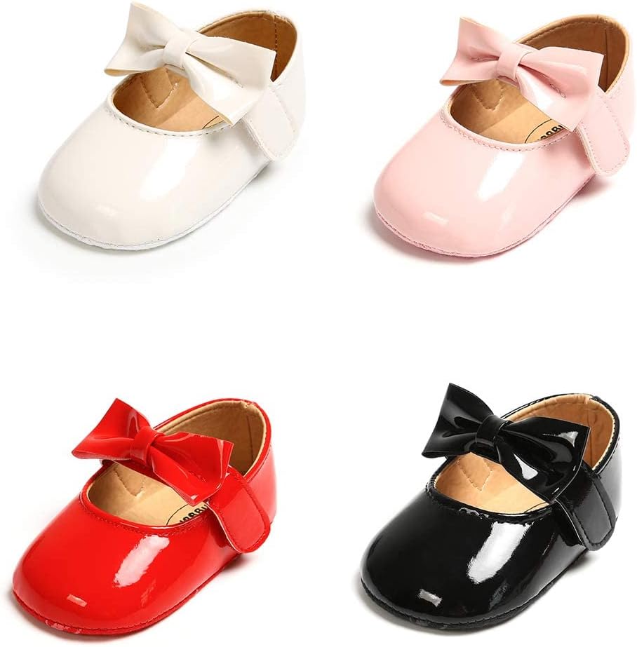Baby Girls Mary Jane Flats Shoes with Non-Slip Soft Sole Toddler First Walkers Newborn Princess Dress Shoes