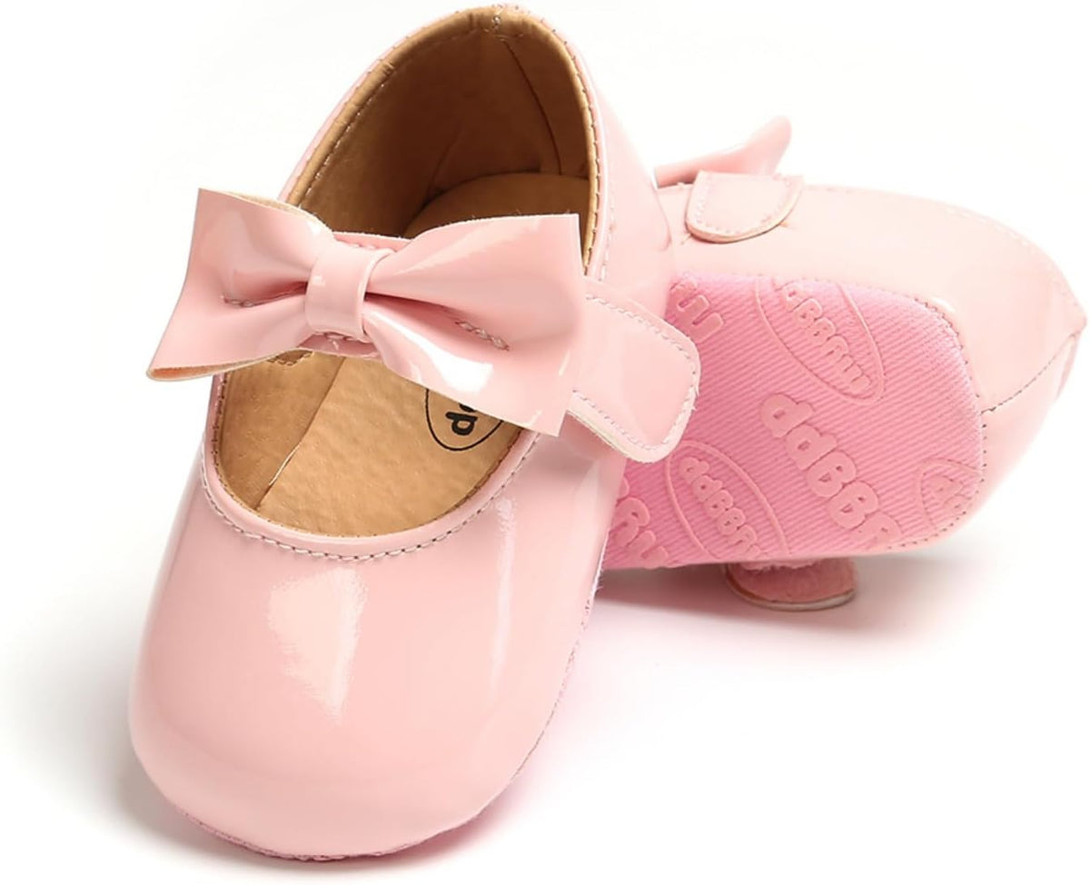Baby Girls Mary Jane Flats Shoes with Non-Slip Soft Sole Toddler First Walkers Newborn Princess Dress Shoes