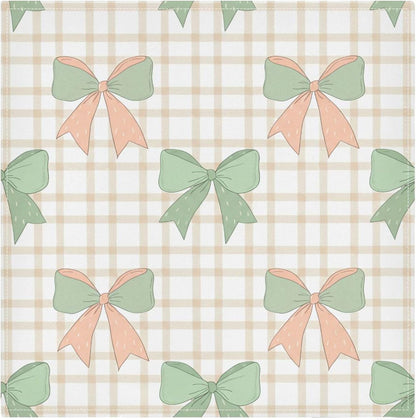 Kigai Cloth Napkins Set of 4 Green Peach Bows on Checkered Dinner Napkins 20x20 in, Washable & Reusable Fabric Table Napkin for Dining Parties Holiday, Eco-Friendly