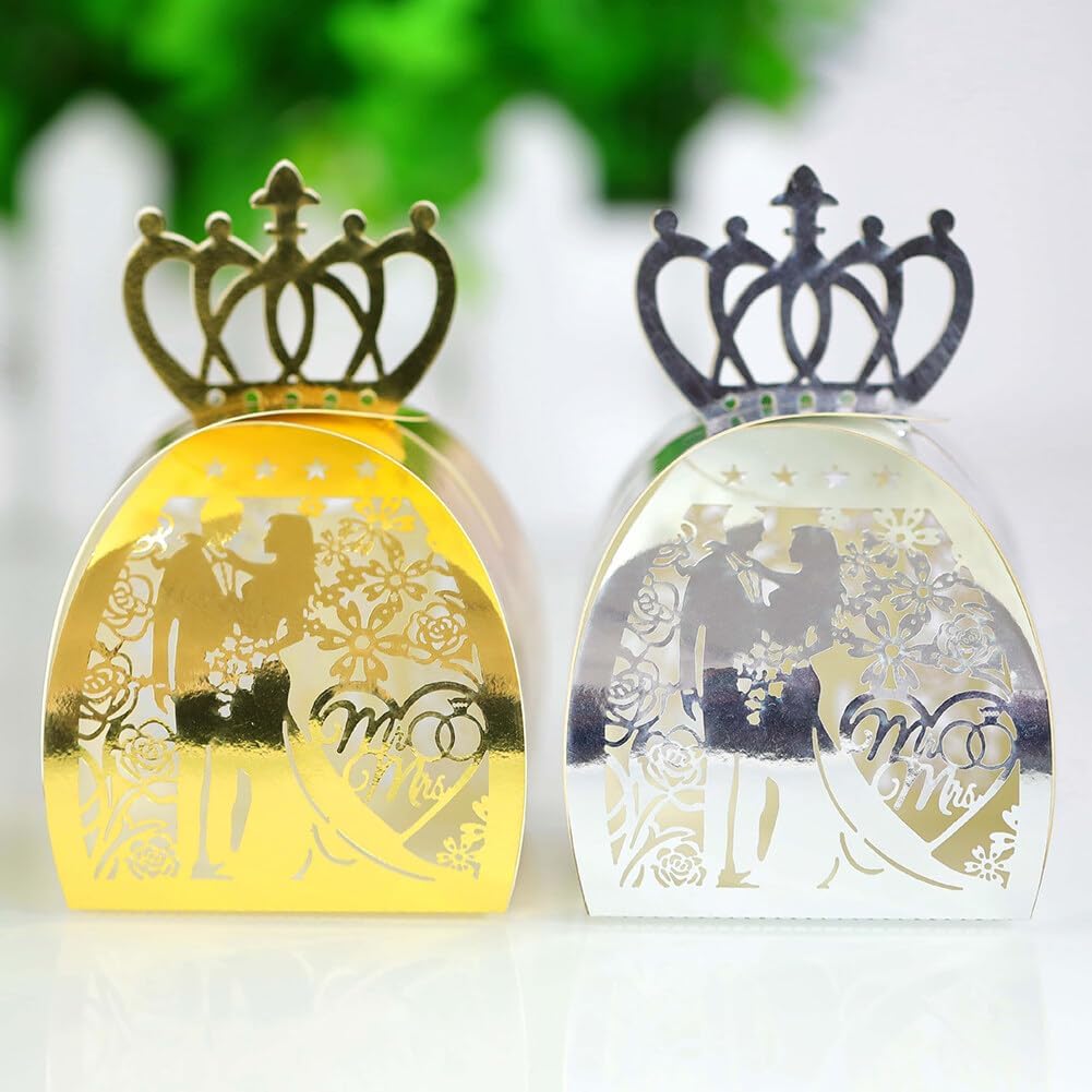50 Pcs Wedding Favor Boxes Paper Gift Boxes Hollow Flowers Bride Groom Wedding Party Favor Candy Boxes Small Empty Gift Boxes Baptism Party Favor Boxes for Bridal Shower Anniverary Wedding Party