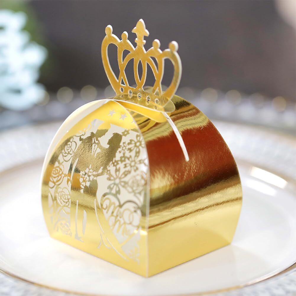 50 Pcs Wedding Favor Boxes Paper Gift Boxes Hollow Flowers Bride Groom Wedding Party Favor Candy Boxes Small Empty Gift Boxes Baptism Party Favor Boxes for Bridal Shower Anniverary Wedding Party