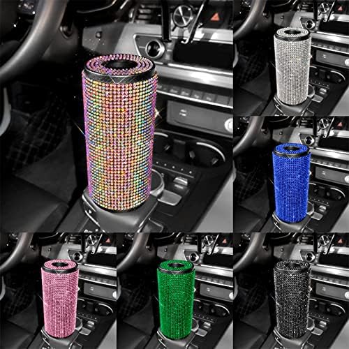 Bling Crystal Rhinestones Diamond Cylinder Tissue Box Holder for Car Cup Holder, Round Container for Home Office Travel Car Interior (Pink)