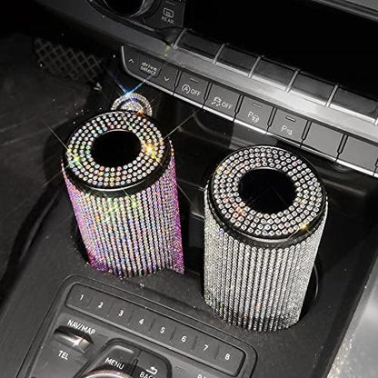 Bling Crystal Rhinestones Diamond Cylinder Tissue Box Holder for Car Cup Holder, Round Container for Home Office Travel Car Interior (Pink)
